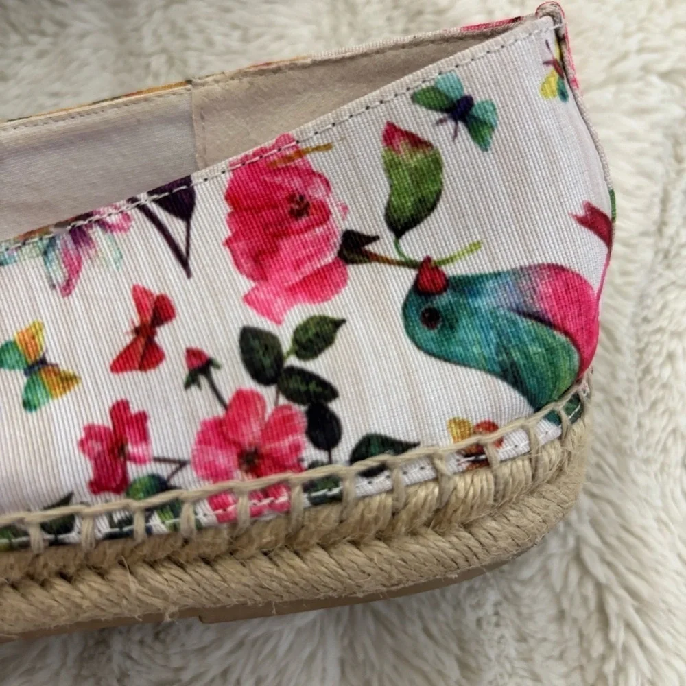 Rampage Women's Floral Bird Print Espadrilles Loafers Pink and Blue Size 9